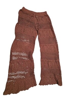 Women's aerie Brown Crochet Wide-Leg Pants Size M